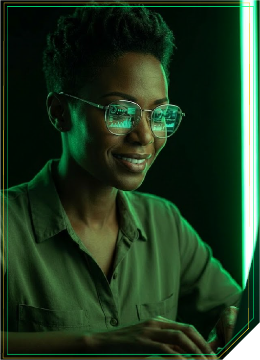 Mulher negra operando planilhas de Excel